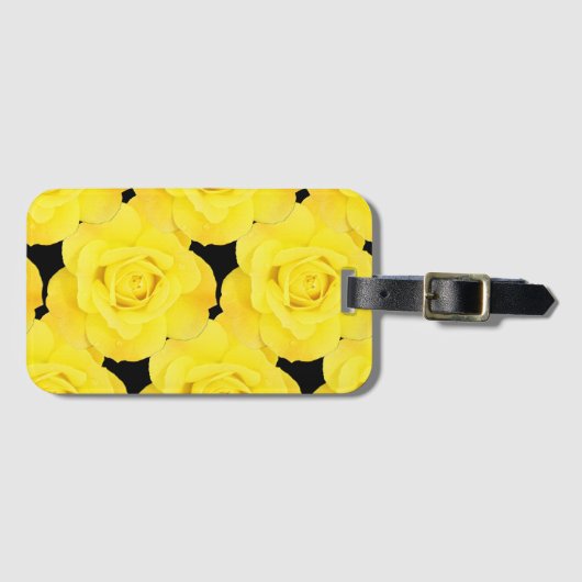 Floral Yellow Roses Spring Summer Pattern Black Bagagelabel (Voorkant (horizontaal))