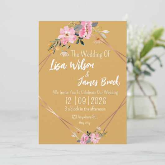 Floral yellow Rustic Wedding  Kaart (Staand voorkant)