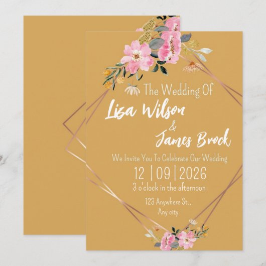 Floral yellow Rustic Wedding Kaart (Voorkant / Achterkant)