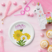 Floral Yellow Sunflower, Daisy Purple Flowers Papieren Bordje (Feest)