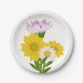 Floral Yellow Sunflower, Daisy Purple Flowers Papieren Bordje (Voorkant)