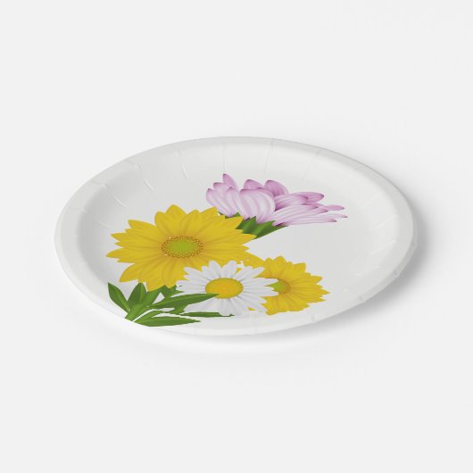 Floral Yellow Sunflower, Daisy Purple Flowers Papieren Bordje (Gekanteld)