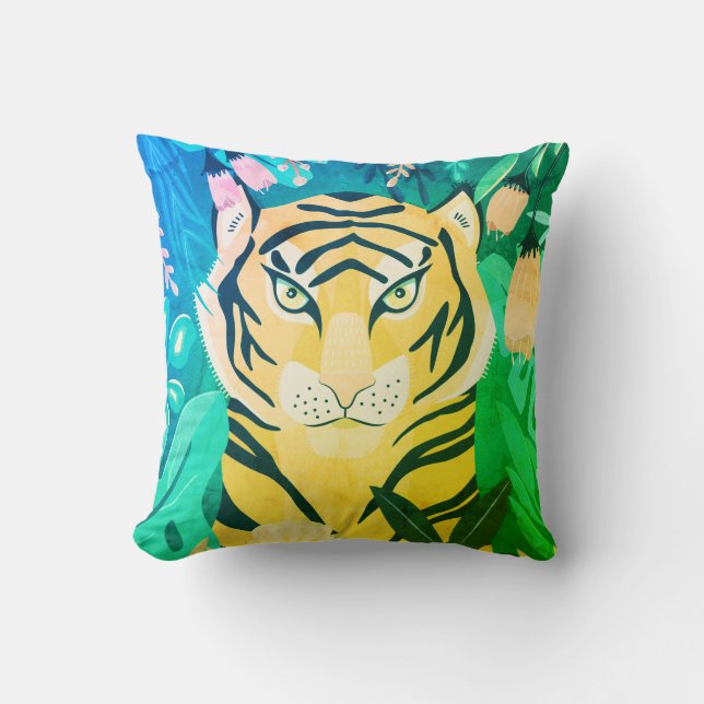 Floral Yellow Tiger Pillow Kussen (Voorkant)