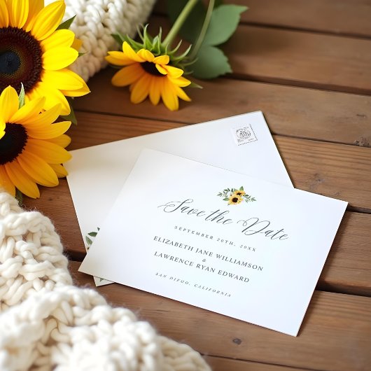 Floral Yellow Waterverf Sunflower Save the Date Aankondigingskaart