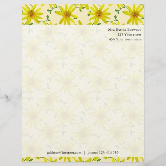 Floral Yellow Wildbloemen Foto Aangepast adres Custom Briefhoofd (Voorkant)