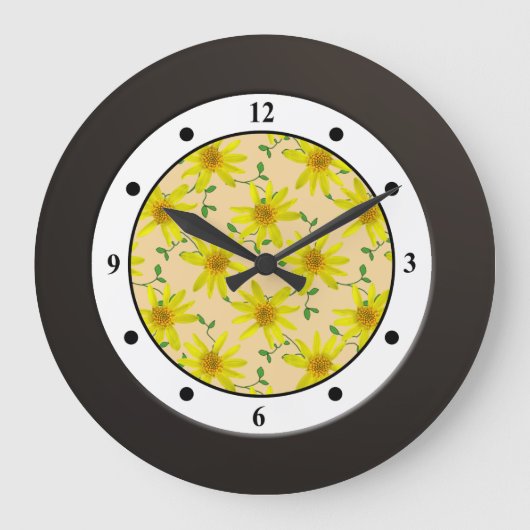 Floral Yellow Wildflower Modern Digits Grote Klok (Voorkant)