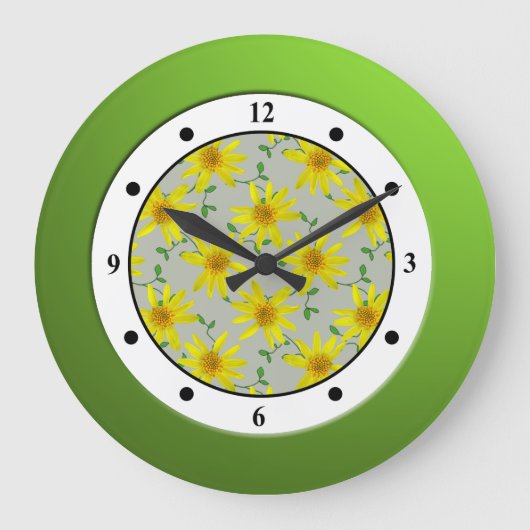 Floral Yellow Wildflower Modern Digits Grote Klok (Voorkant)