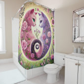 Floral Yin Yang Cats Illustration Douchegordijn (In situ)