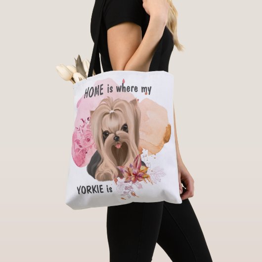 Floral Yorkie is thuis Tote Bag (Dichtbij)