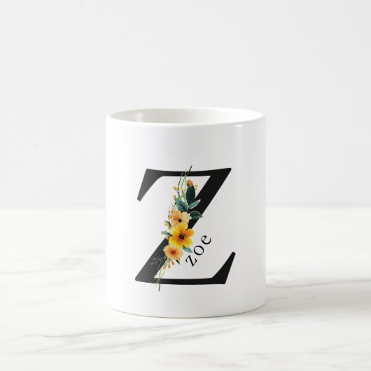 Floral Z Monogram Mok met bewerkbare naam (Center)