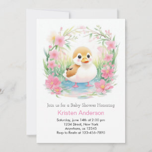 Floral zalig roze eend meisje Baby shower Kaart