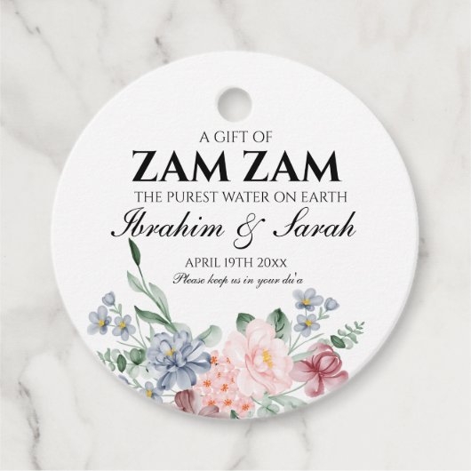Floral zamzam water nikah muslim wedding bedankjes labels (Voorkant)