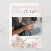 Floral Zand Beach Foto Save the Date Kaart (Voorkant / Achterkant)
