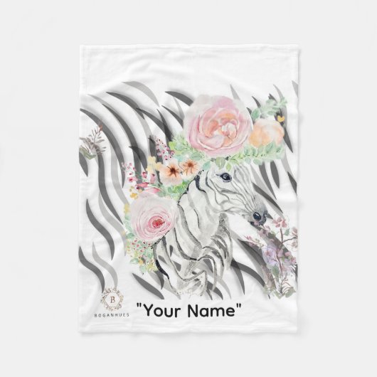 Floral Zebra Crown print Fleece Baby Blanket (Voorkant)