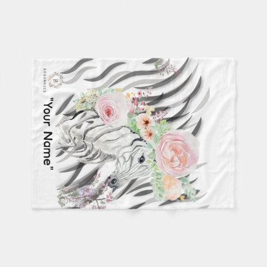 Floral Zebra Crown print Fleece Baby Blanket Deken (Voorkant (Horizontaal))
