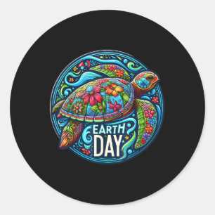 Floral Zee Schildpad Earth Day Planet Art Animal L Ronde Sticker
