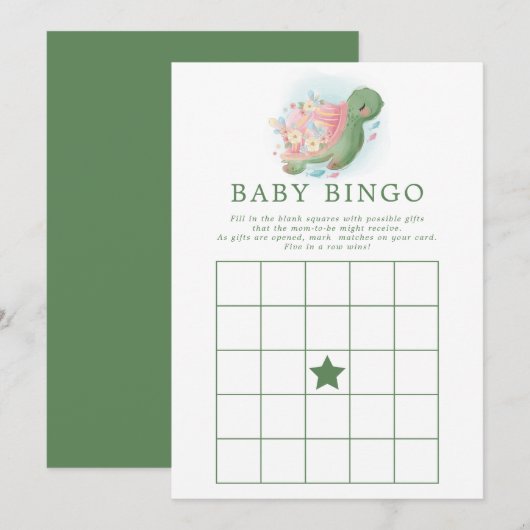 Floral Zee Turtle Baby shower Bingo Game Kaart (Voorkant / Achterkant)