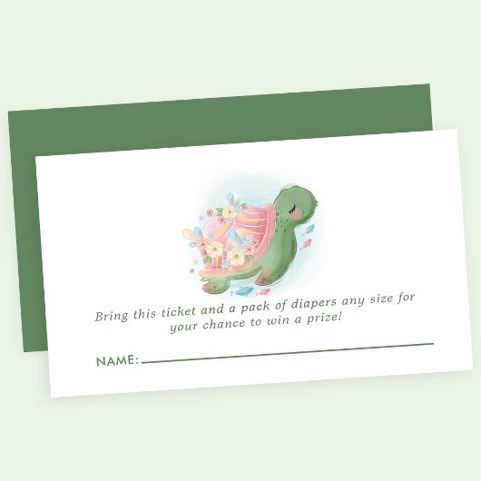 Floral Zee Turtle Baby shower Diaper Raffle Informatiekaartje
