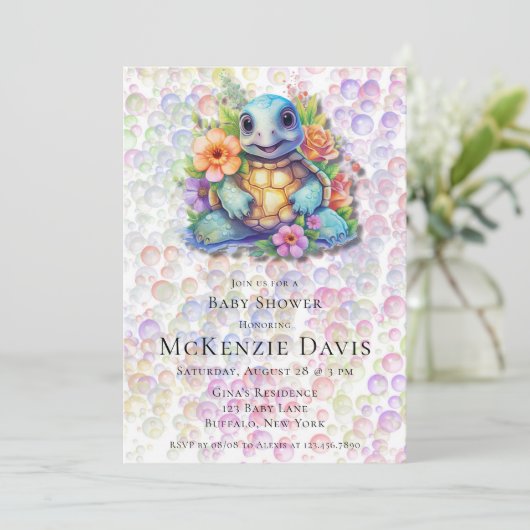 Floral Zee Turtle Bubbles Baby shower Kaart (Staand voorkant)