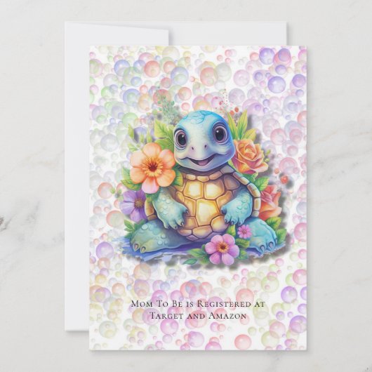 Floral Zee Turtle Bubbles Baby shower Kaart (Achterkant)
