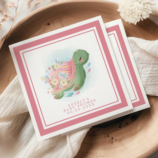 Floral Zee Turtle Cute Pink Baby shower Servet