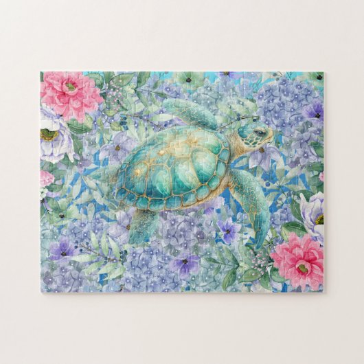 Floral Zee Turtle Legpuzzel (Horizontaal)
