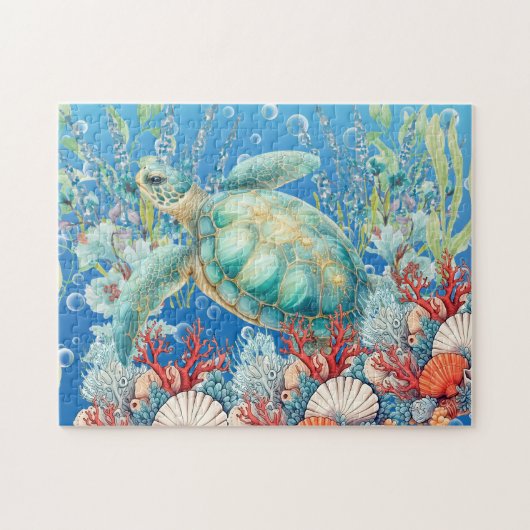 Floral Zee Turtle Legpuzzel (Horizontaal)
