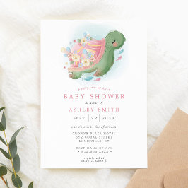 Floral Zee Turtle Nautical Ocean Pink Baby shower Kaart