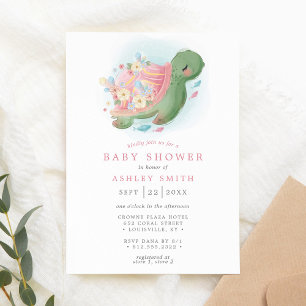 Floral Zee Turtle Nautical Ocean Pink Baby shower Kaart
