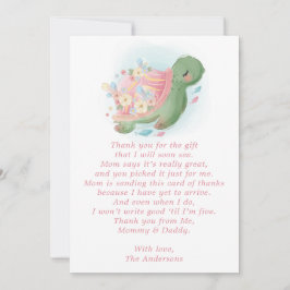 Floral Zee Turtle roze Baby shower Bedankkaart