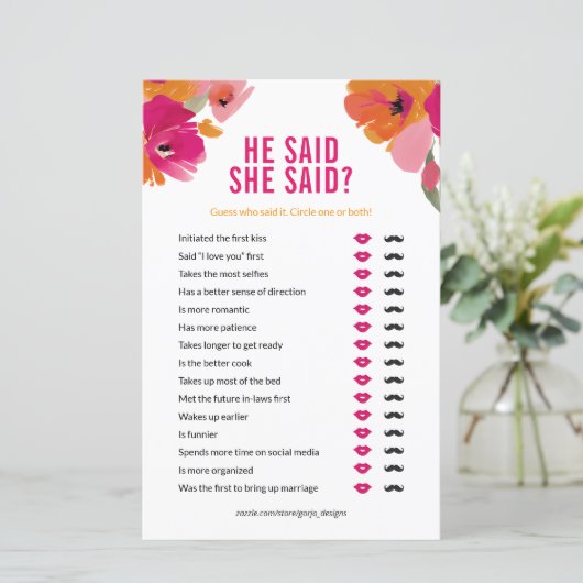 Floral zei hij dat ze zei bruiloft douche spel Kaa (Staand voorkant)