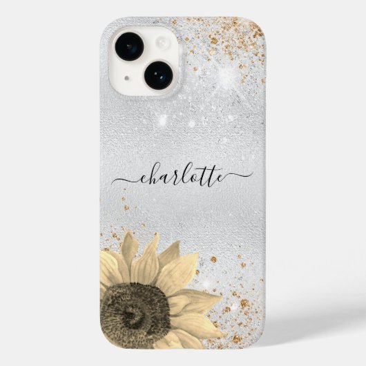 Floral zilver glitter rustige naam Case-Mate iPhone case (Achterkant)