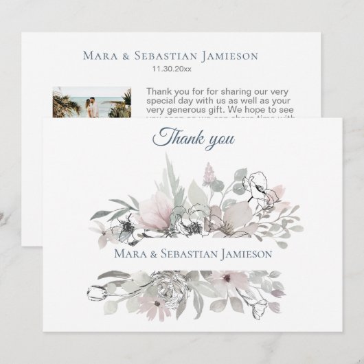 ~* Floral Zilver Roze AR17 Elegante Trendy Wedding Bedankkaart (Voorkant / Achterkant)
