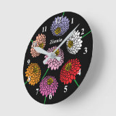 Floral Zinnia bloem gepersonaliseerde wandklok (Hoek)