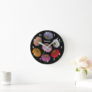 Floral Zinnia bloem gepersonaliseerde wandklok