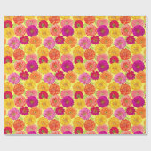 Floral Zinnia Geel, Roze, Oranje Botanisch Cadeaupapier (Vlak)