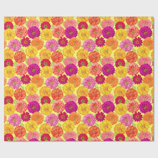 Floral Zinnia Geel, Roze, Oranje Botanisch Cadeaupapier (Vlak)