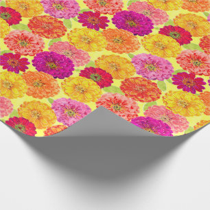 Floral Zinnia Geel, Roze, Oranje Botanisch Cadeaupapier