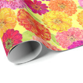 Floral Zinnia Geel, Roze, Oranje Botanisch Cadeaupapier (Rol Hoek)