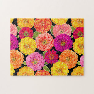 Floral Zinnia Summer Flowers Coral Paars Yellow Legpuzzel
