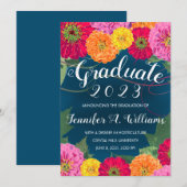 Floral Zinnia Waterverf Blue 2023 Afstuderen Aankondiging (Voorkant / Achterkant)