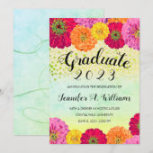 Floral Zinnia Waterverf Bright 2023 Afstuderen Aankondiging (Voorkant / Achterkant)