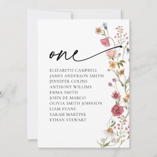 Floral Zitting Chart Kaart | Tabel 1 (Voorkant)