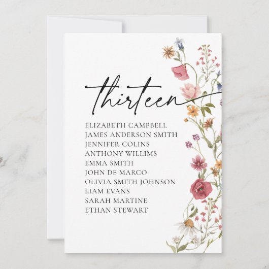 Floral Zitting Chart Kaart | Tabel 13 (Voorkant)