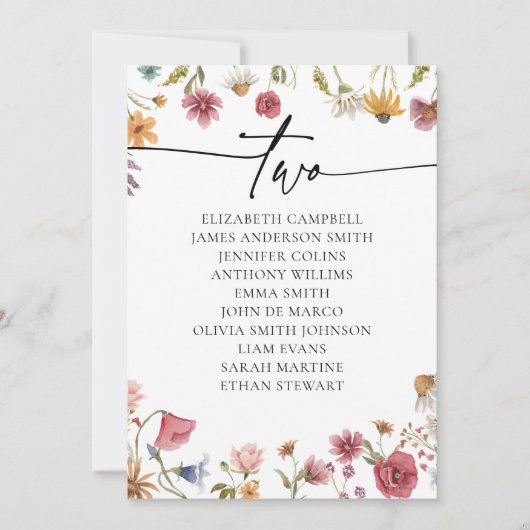 Floral Zitting Chart Kaart | Tabel 2 (Voorkant)