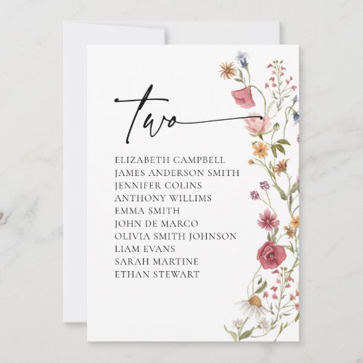 Floral Zitting Chart Kaart | Tabel 2 (Voorkant)