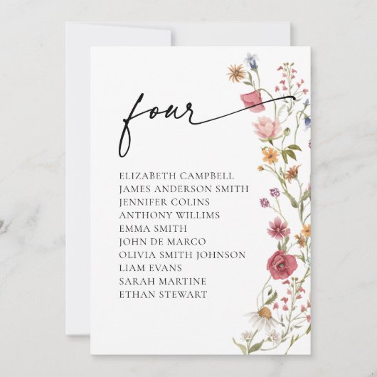 Floral Zitting Chart Kaart | Tabel 4 (Voorkant)