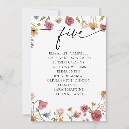 Floral Zitting Chart Kaart | Tabel 5 (Voorkant)