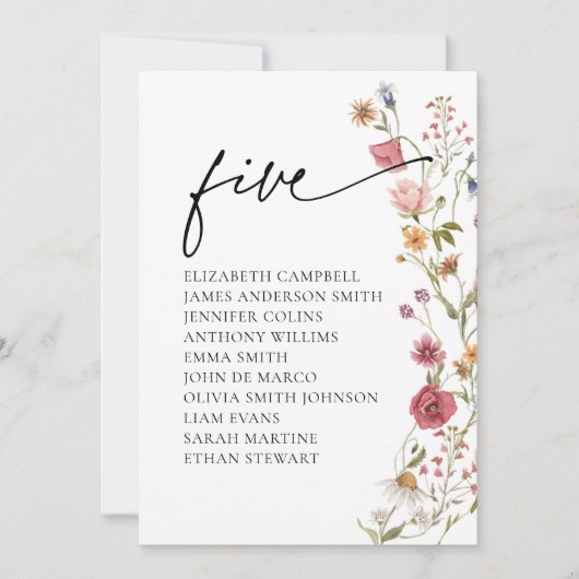 Floral Zitting Chart Kaart | Tabel 5 (Voorkant)