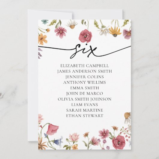 Floral Zitting Chart Kaart | Tabel 6 (Voorkant)